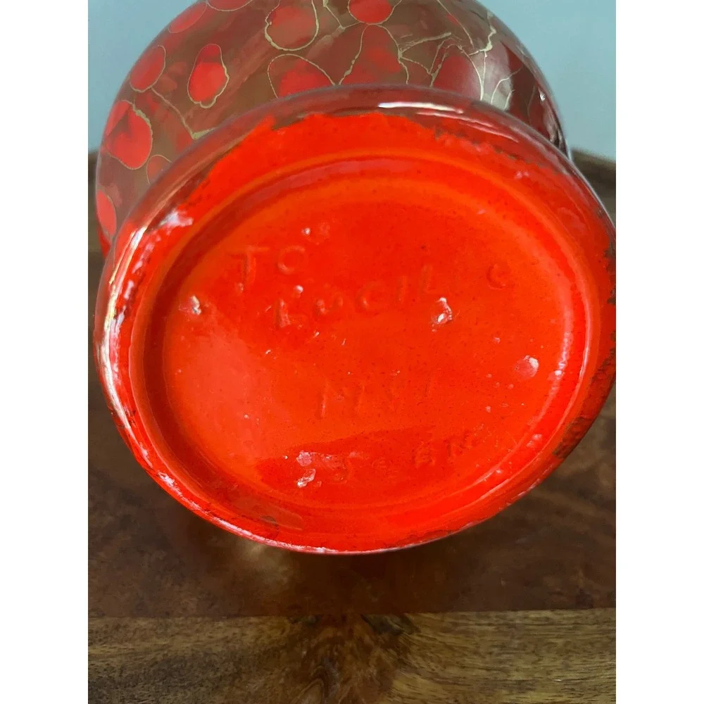 Vintage‎ Bold Red and Gold Vase Pitcher Ewer 1981 MCM vibe signd